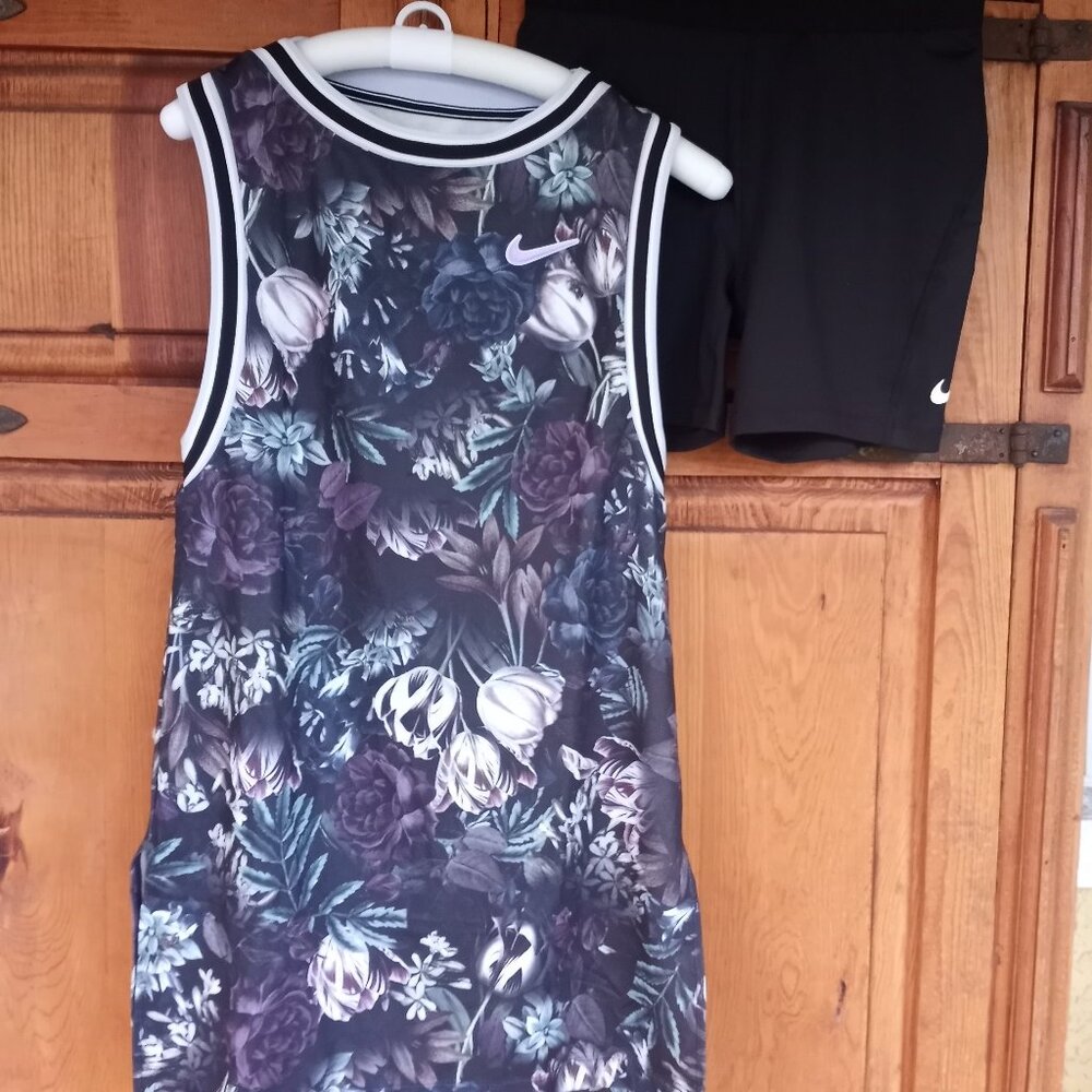 Nike dark floral tennis dress and shorts